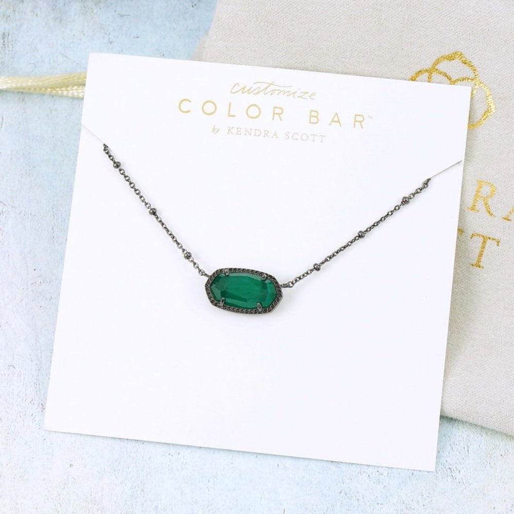 Kendra Scott Elisa Satellite cat’s eyes Emerald Green Necklace Gunmetal